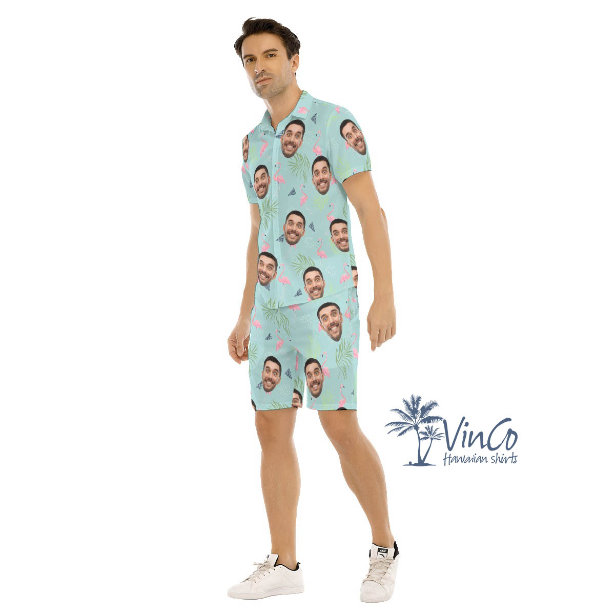 Flamingo Custom Hawaiian Shirt Shorts With Face For Men