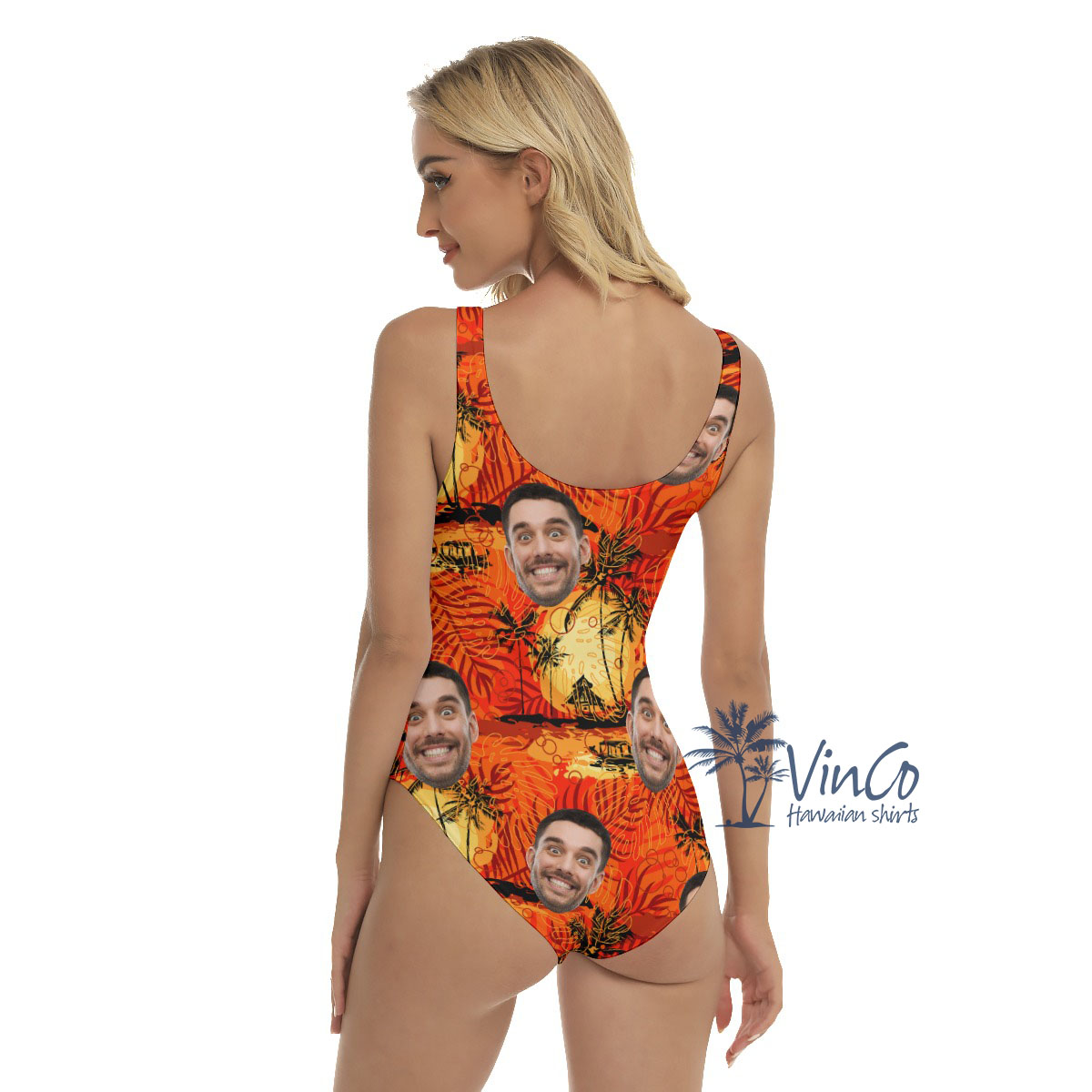 Vintage Orange Custom Hawaiian Swimsuit With Face