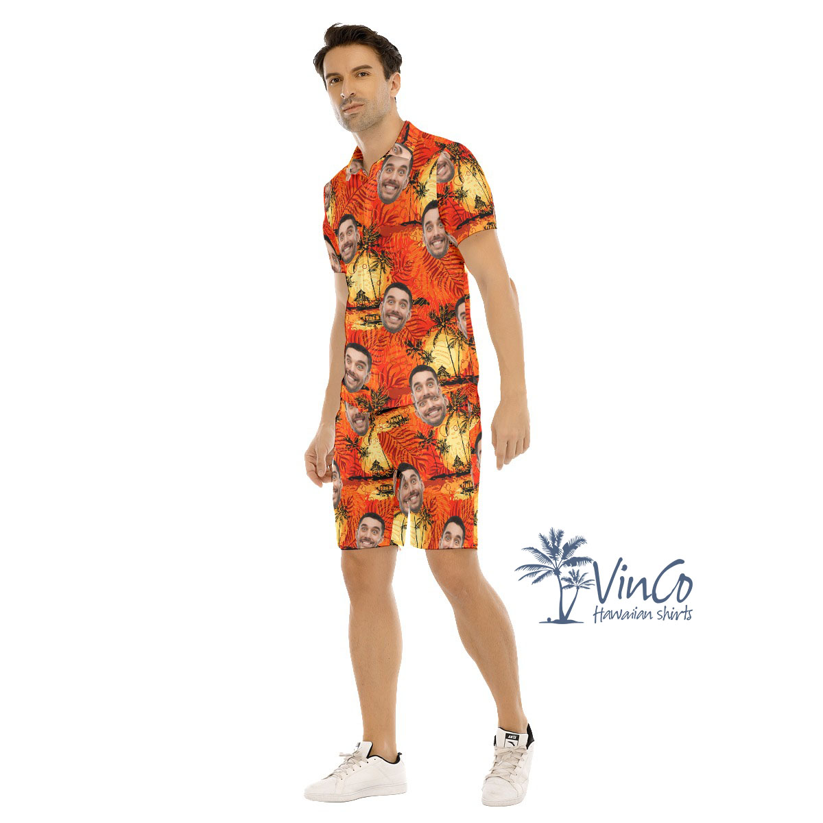 Vintage Orange Custom Face Men's Hawaiian Sets With Preview