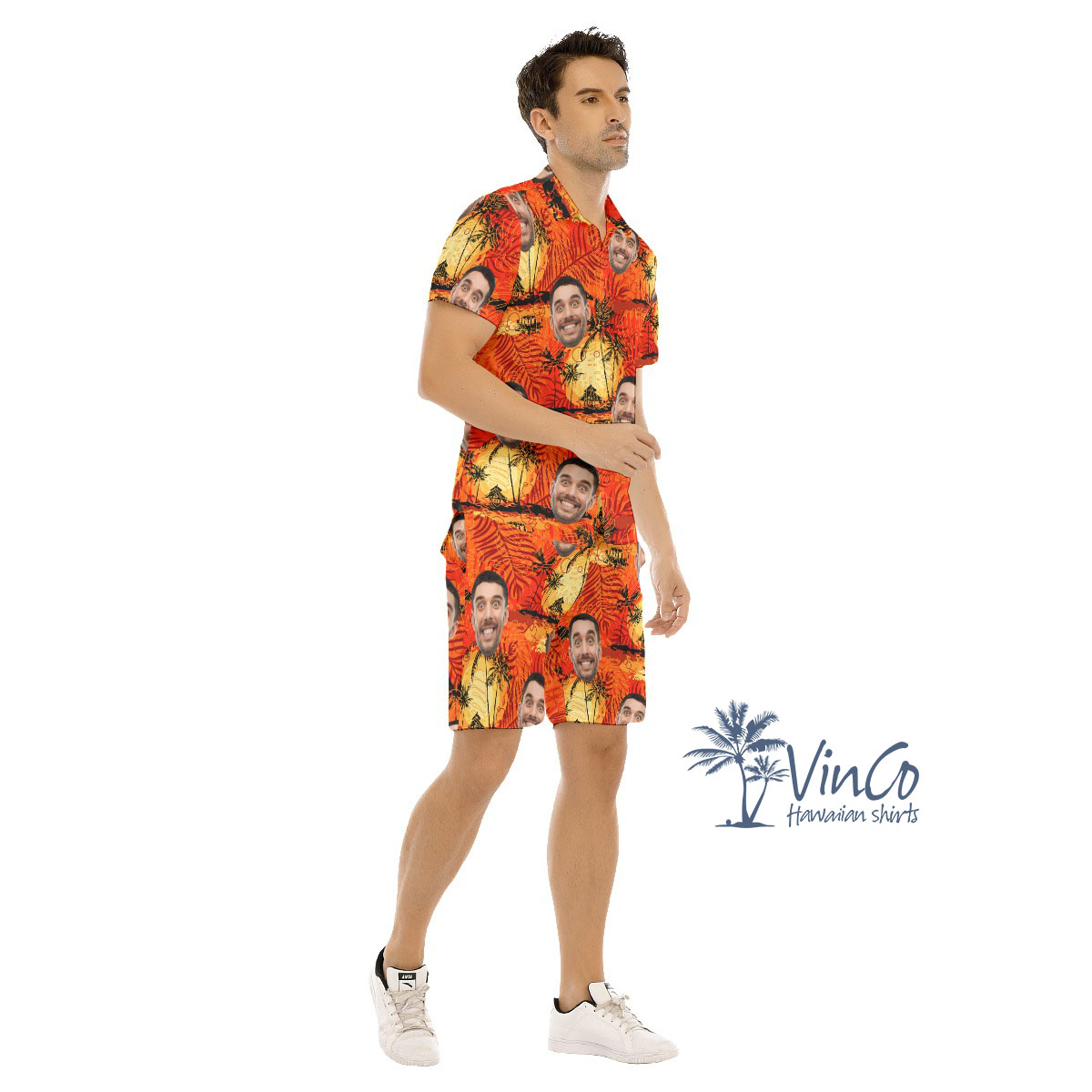 Vintage Orange Custom Face Men's Hawaiian Sets With Preview