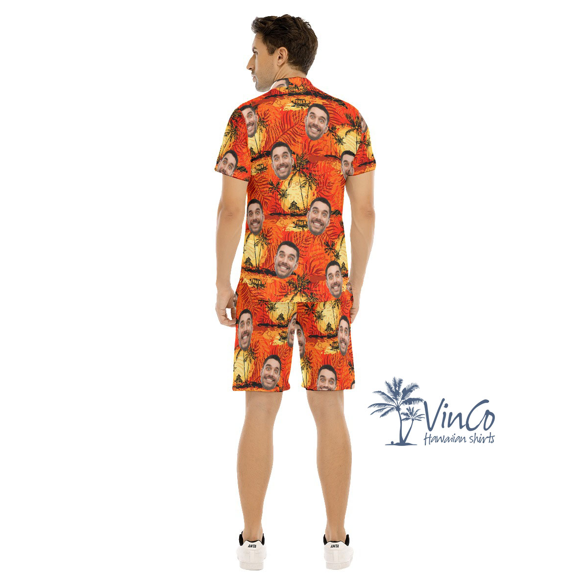 Vintage Orange Custom Face Men's Hawaiian Sets With Preview