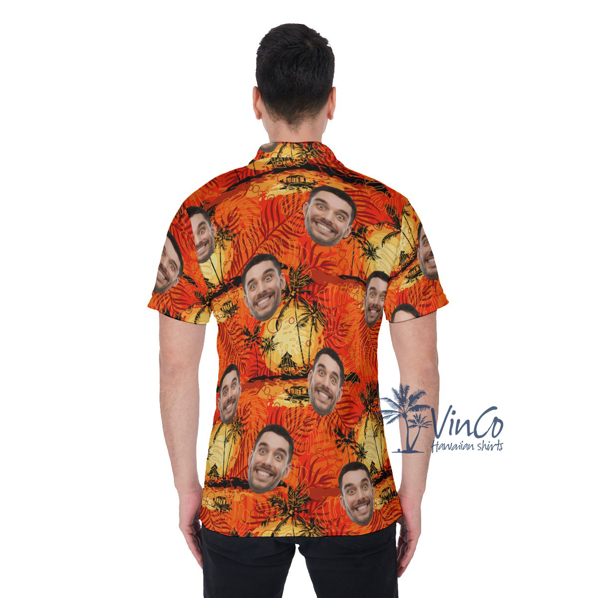 Vintage Orange Custom Hawaiian Polo Shirt With Photo