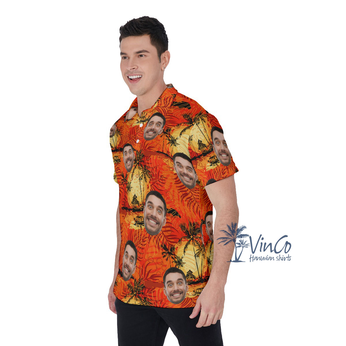 Vintage Orange Custom Hawaiian Polo Shirt With Photo