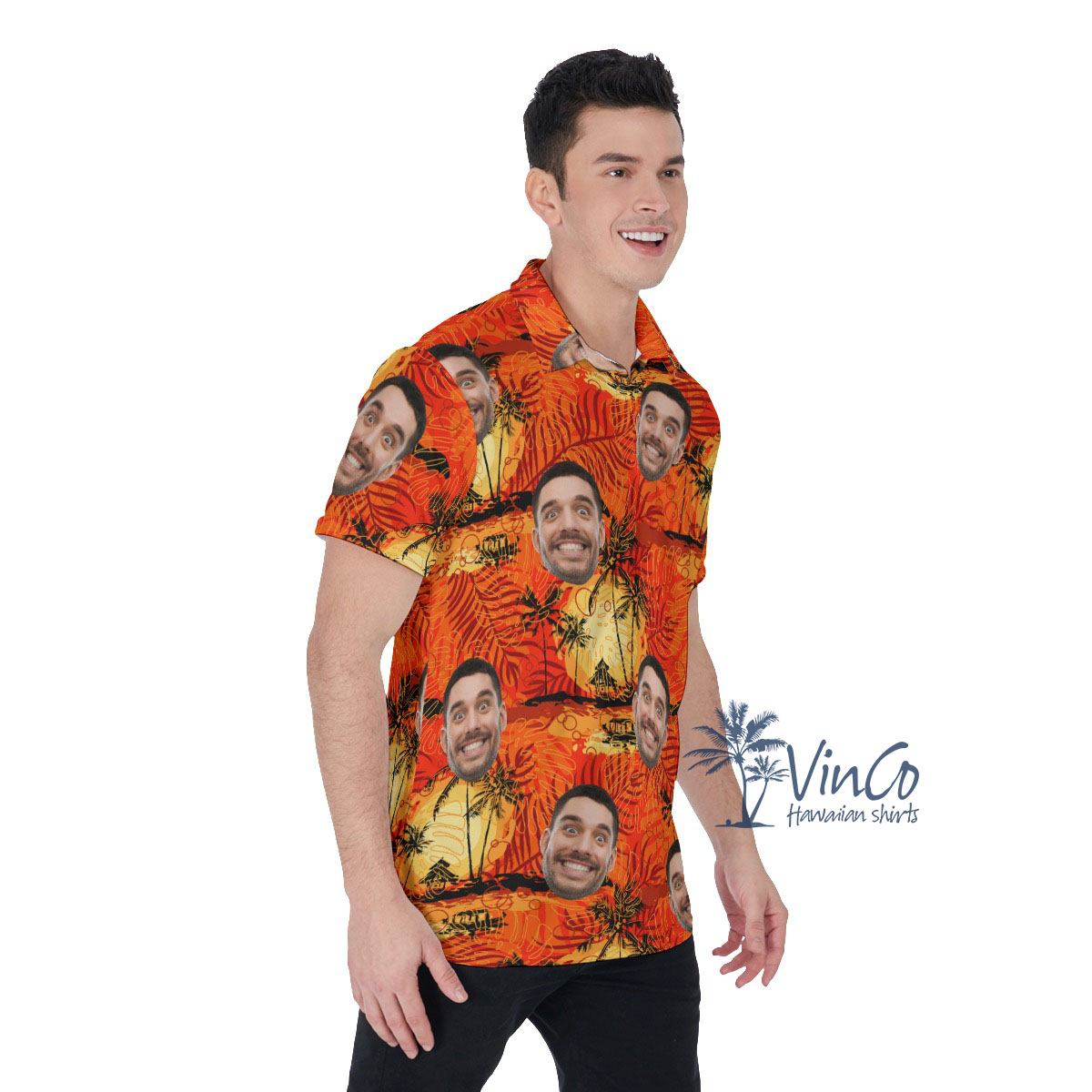 Vintage Orange Custom Hawaiian Polo Shirt With Photo