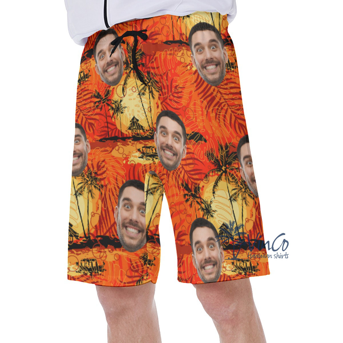 Vintage Orange Custom Hawaiian Men's Shorts With Face