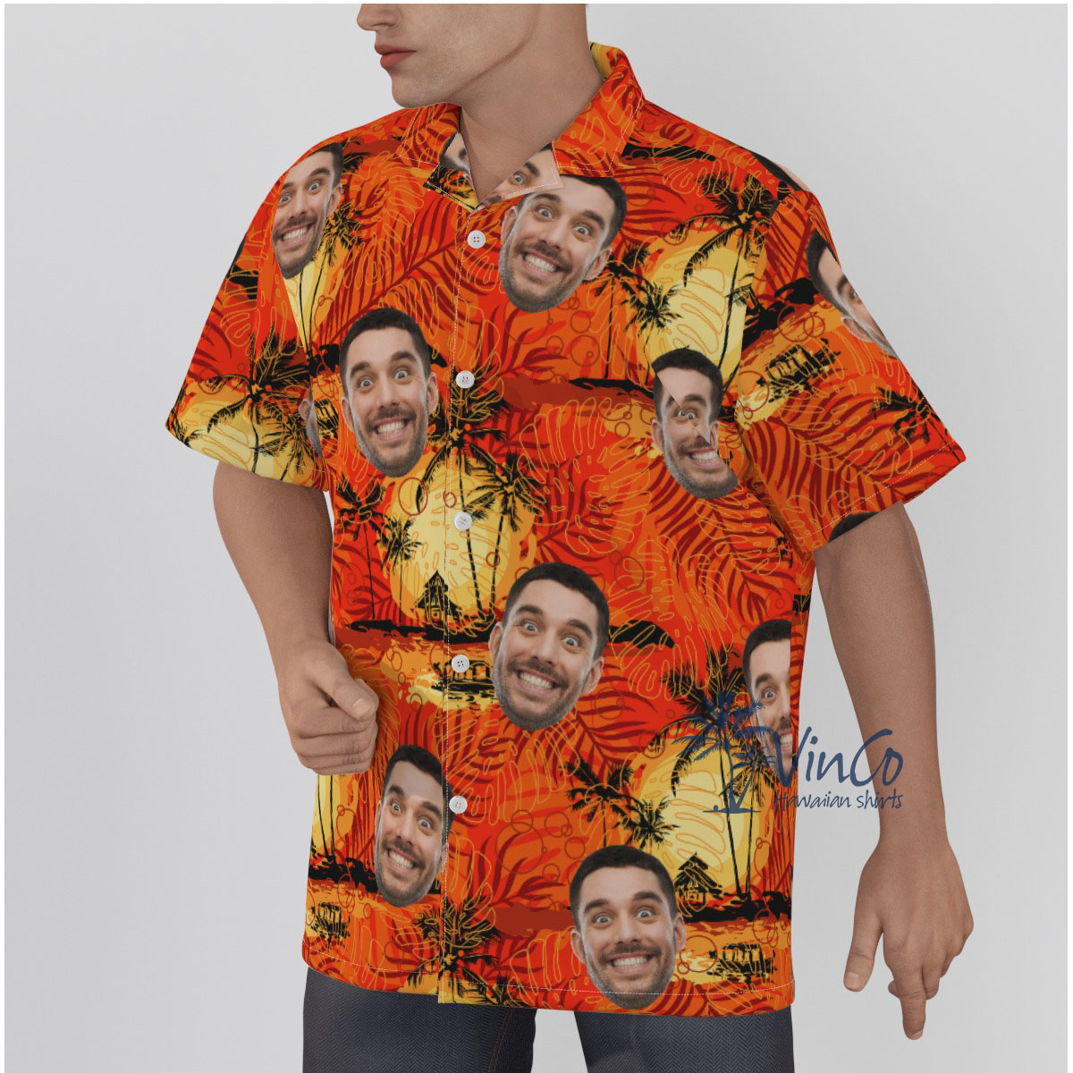 Vintage Orange Custom Hawaiian Shirt With Face