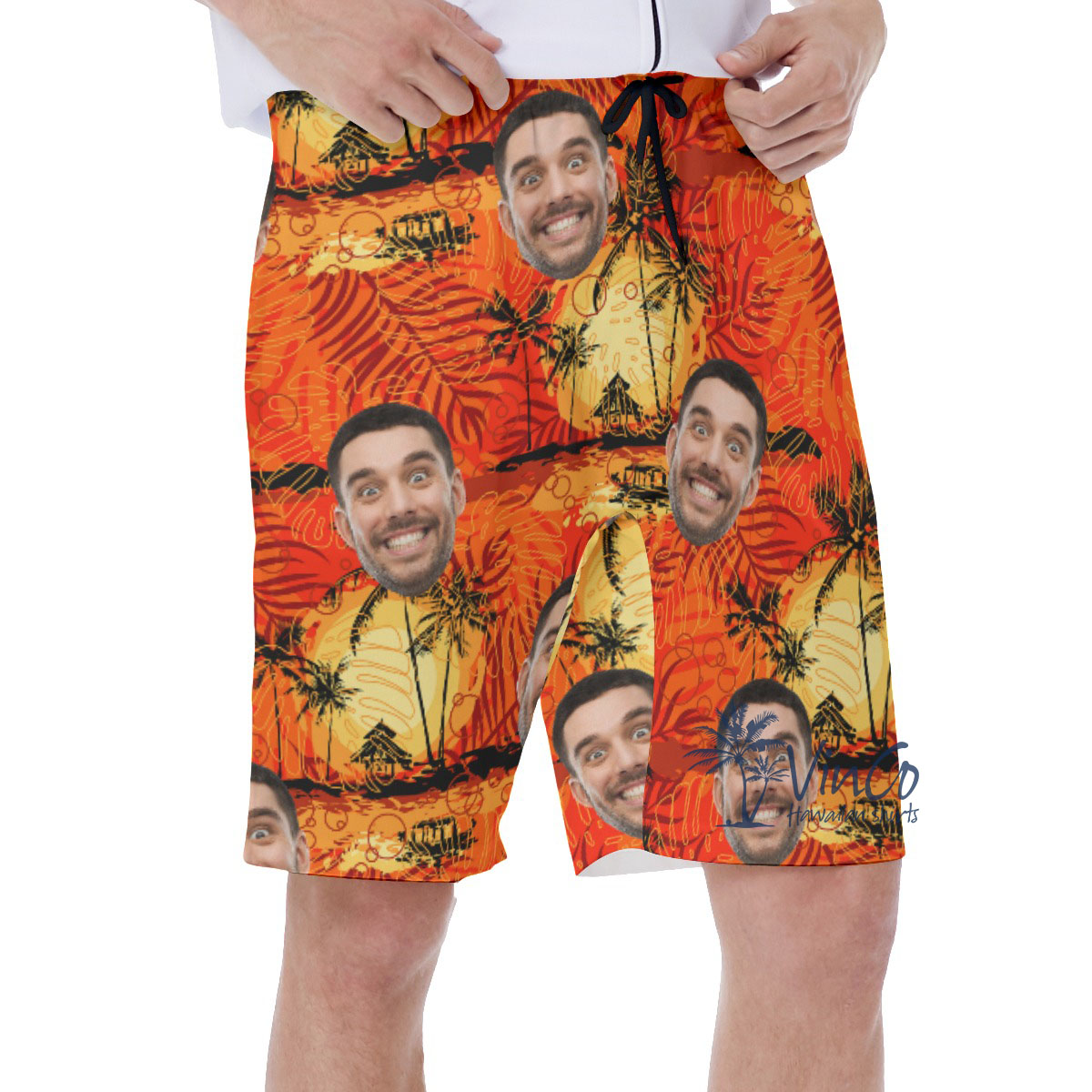 Vintage Orange Custom Hawaiian Men's Shorts With Face