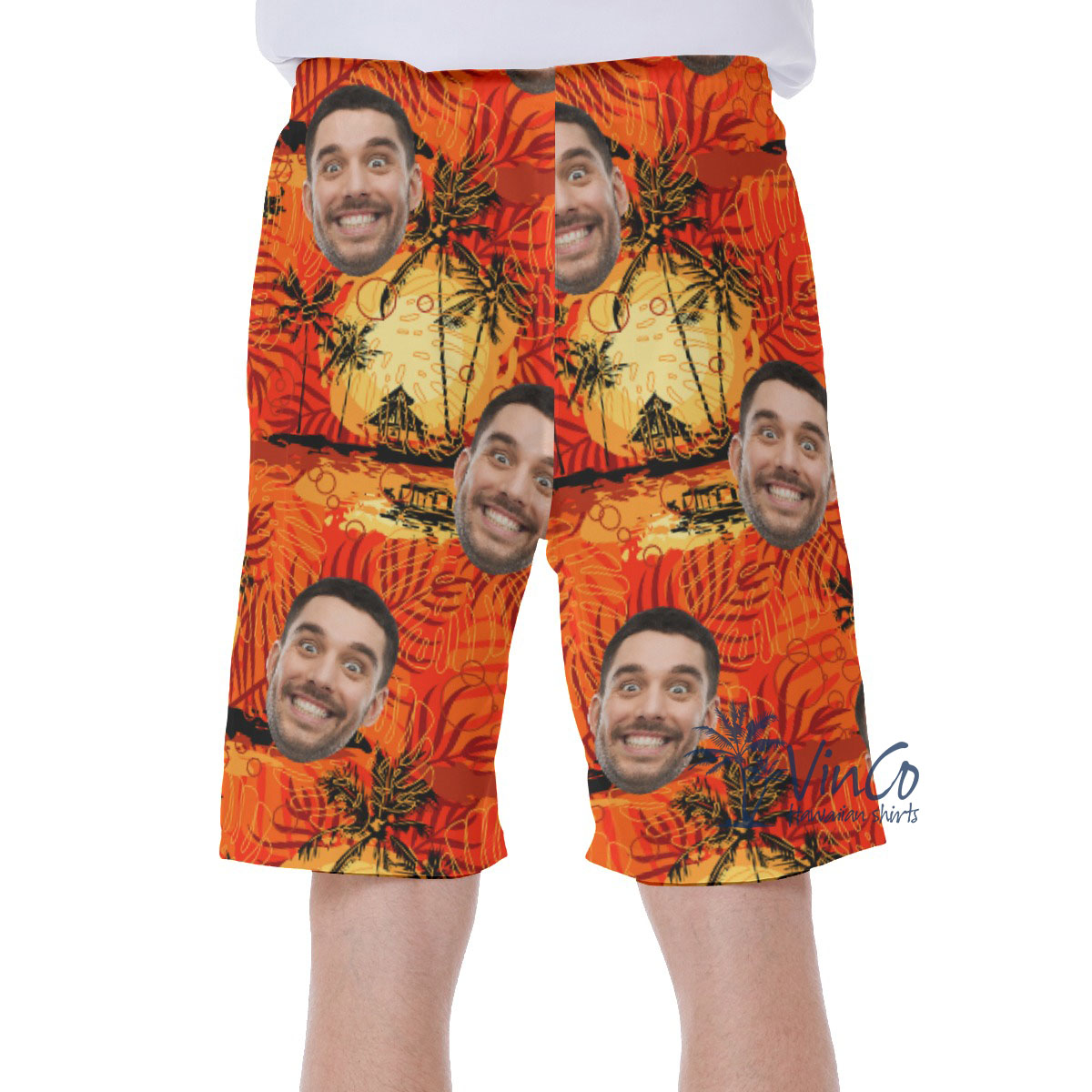 Vintage Orange Custom Hawaiian Men's Shorts With Face