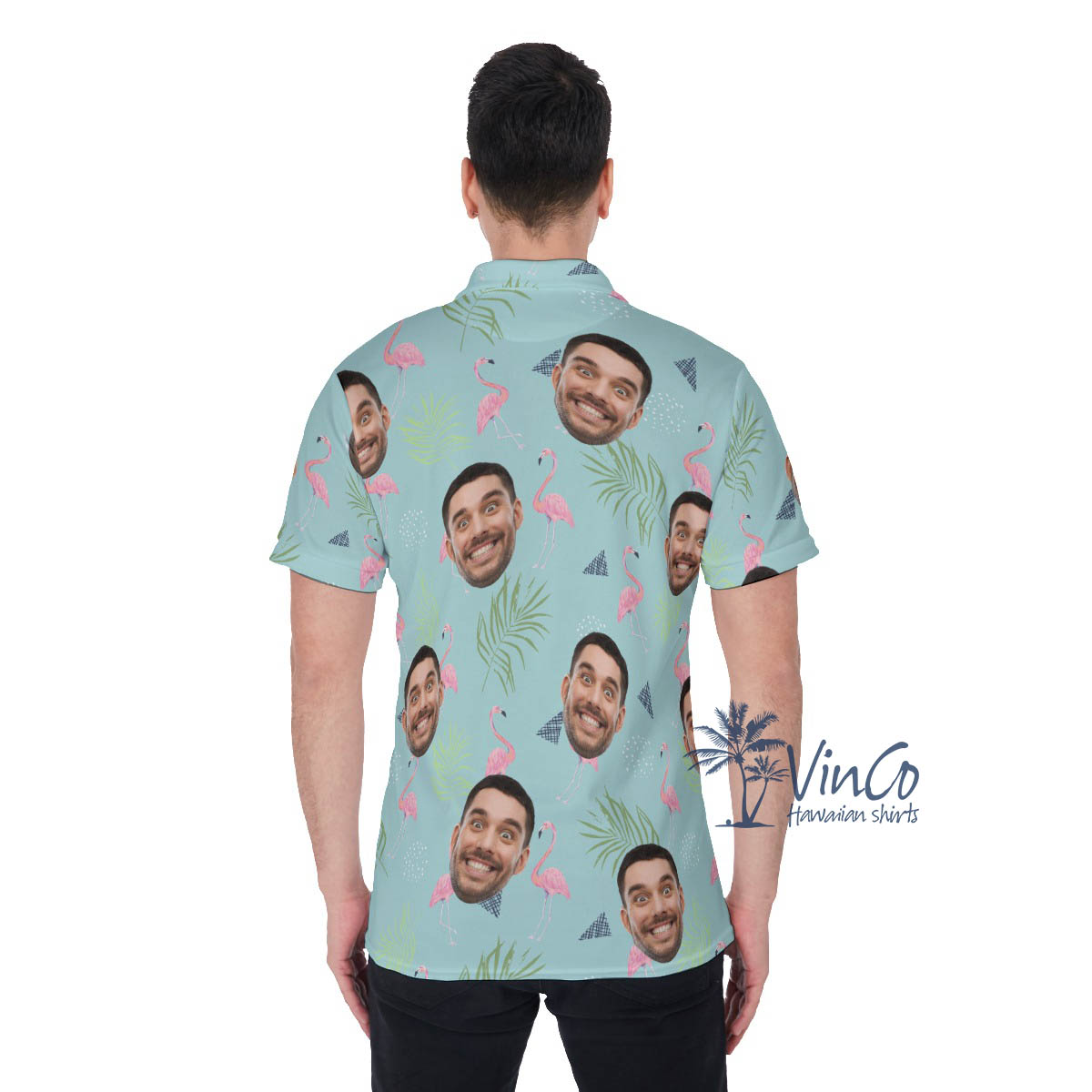 Personalized Flamingo Hawaiian Polo Shirt With Faces