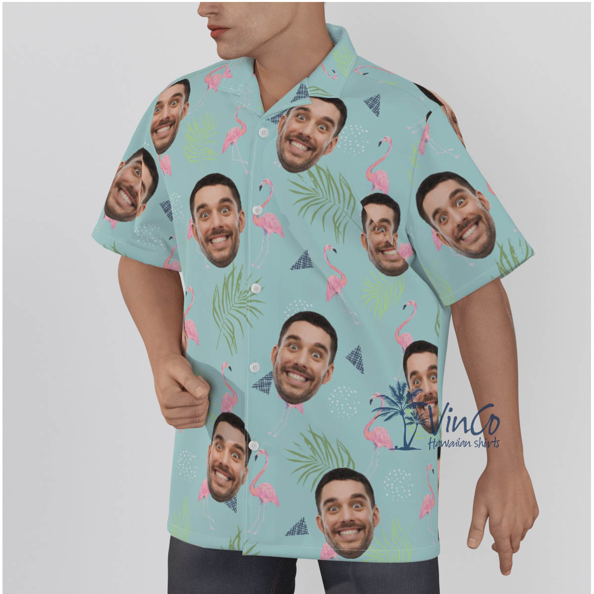 Custom Face Flamingo Hawaiian Shirt For Men