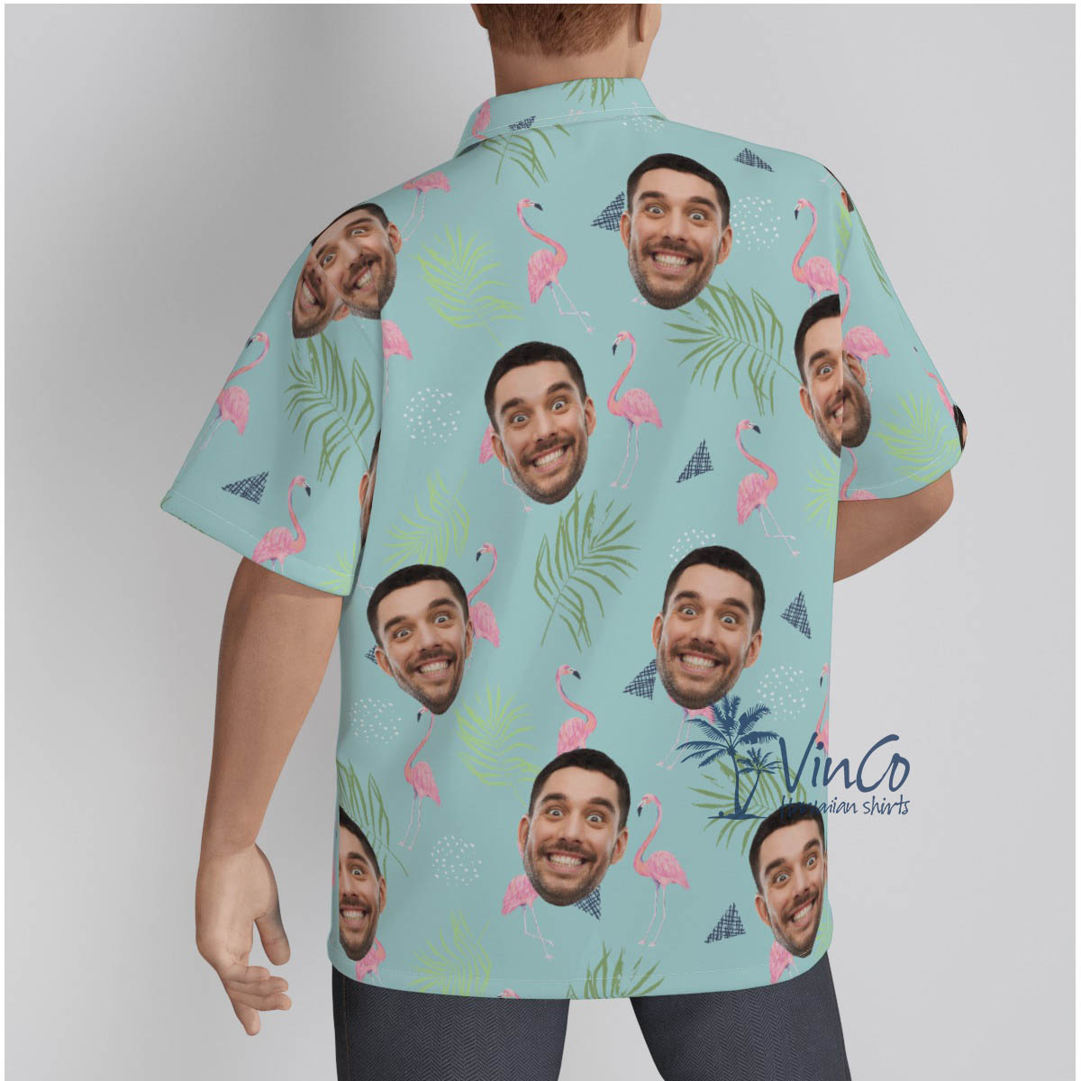 Custom Face Flamingo Hawaiian Shirt For Men