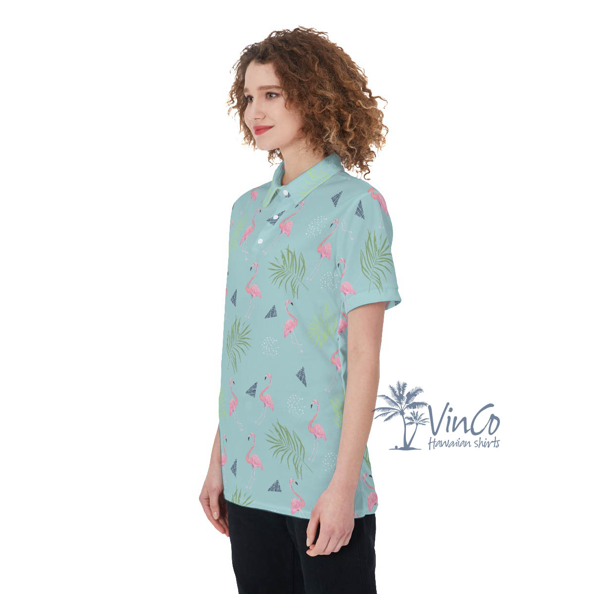 Flamingo Hawaiian Polo Golf Shirt For Women