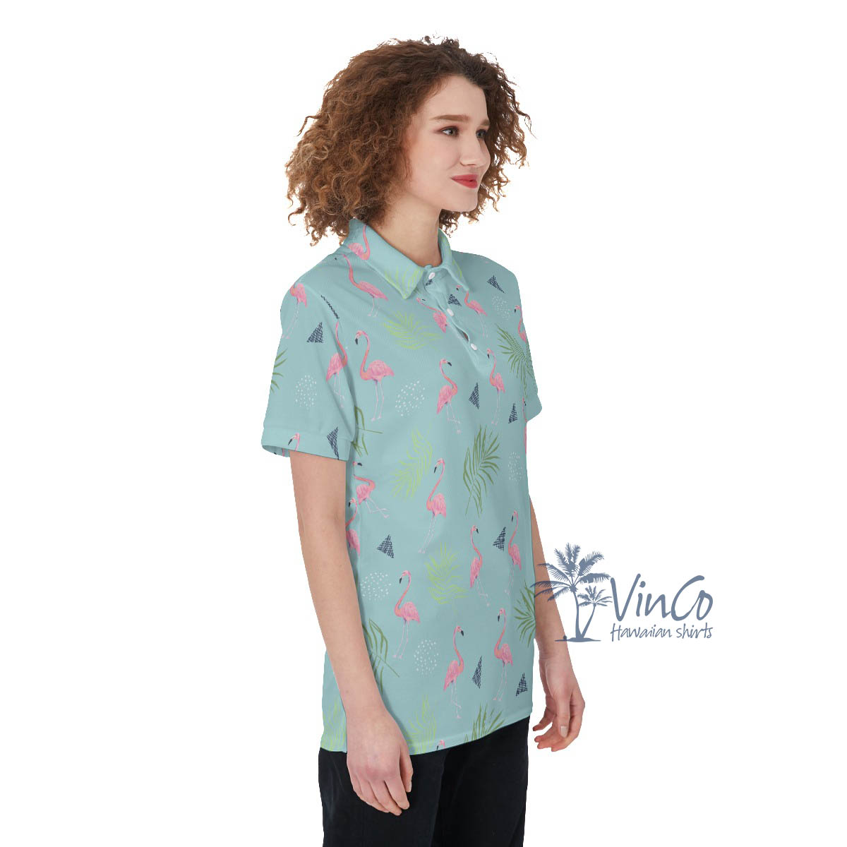 Flamingo Hawaiian Polo Golf Shirt For Women