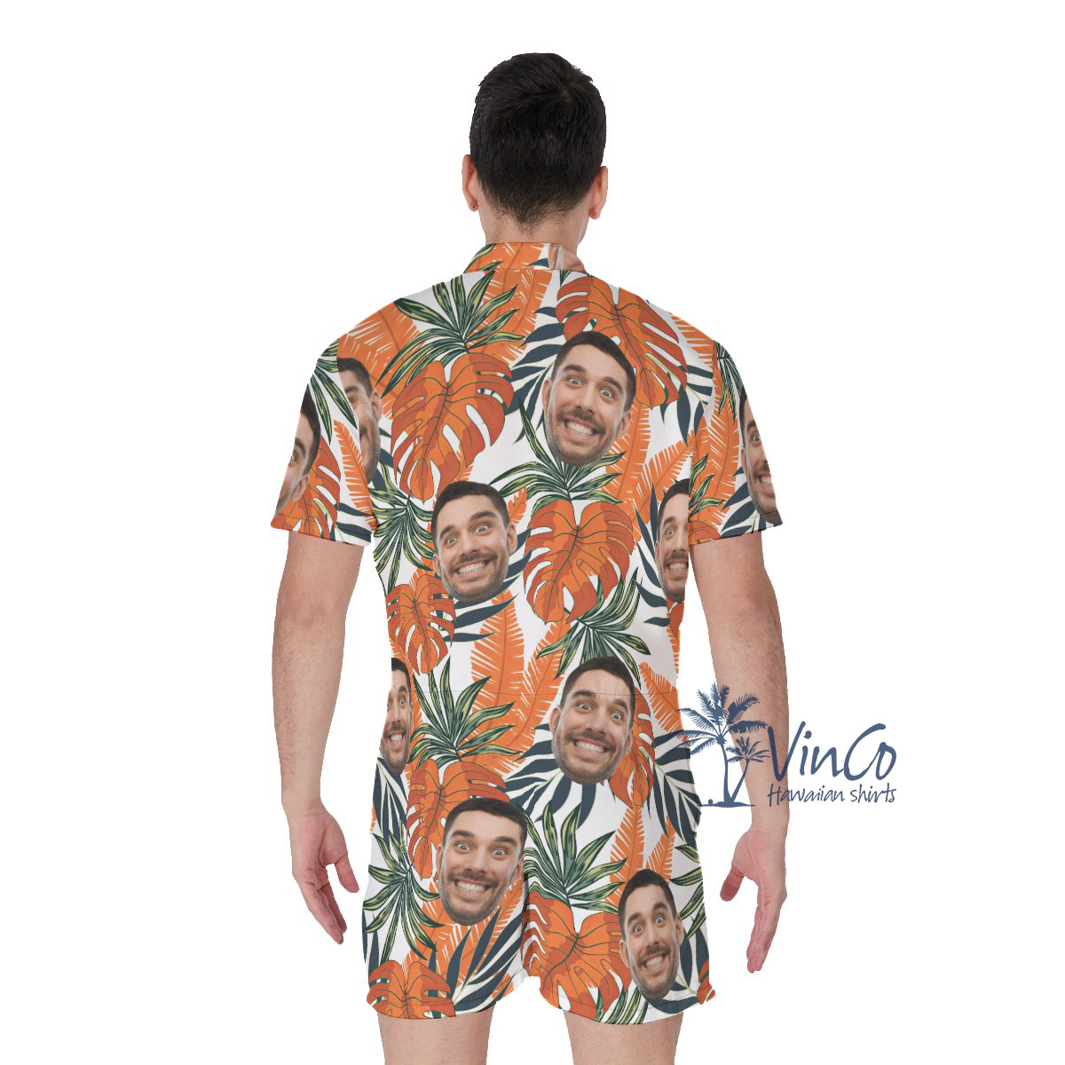 Tropical Leaf Custom Hawaiian Romper With Face