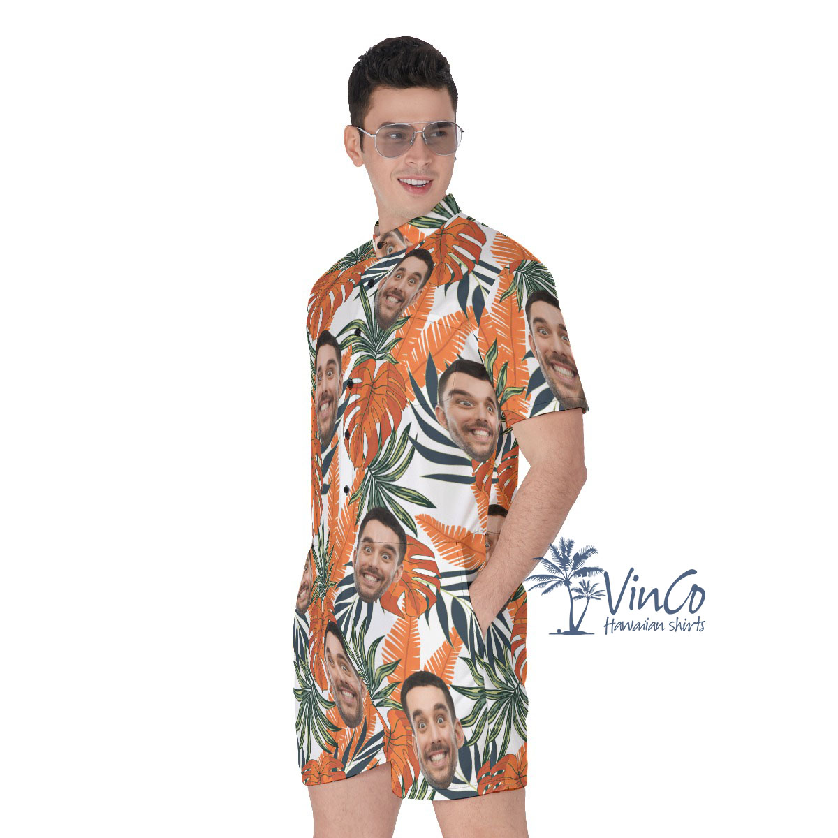 Tropical Leaf Custom Hawaiian Romper With Face