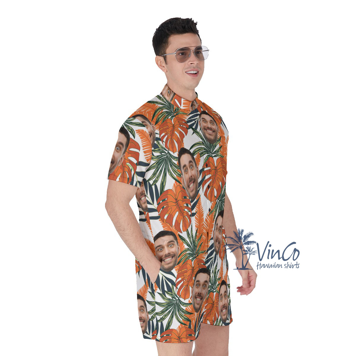 Tropical Leaf Custom Hawaiian Romper With Face