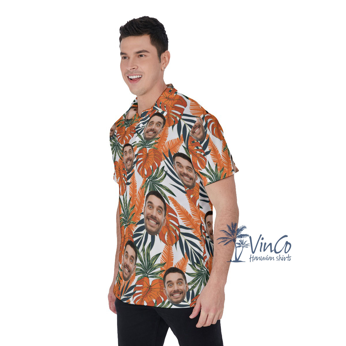 Tropical Leaf Custom Face Collared Shirt For Men