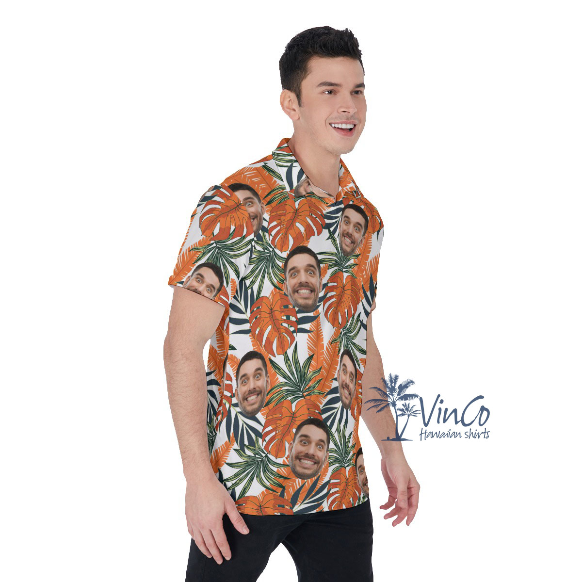 Tropical Leaf Custom Face Collared Shirt For Men