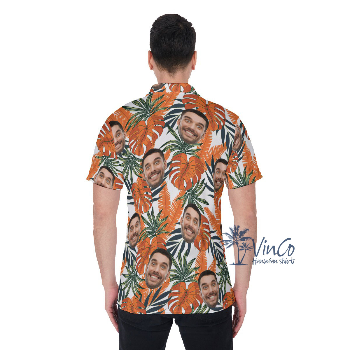 Tropical Leaf Custom Face Collared Shirt For Men