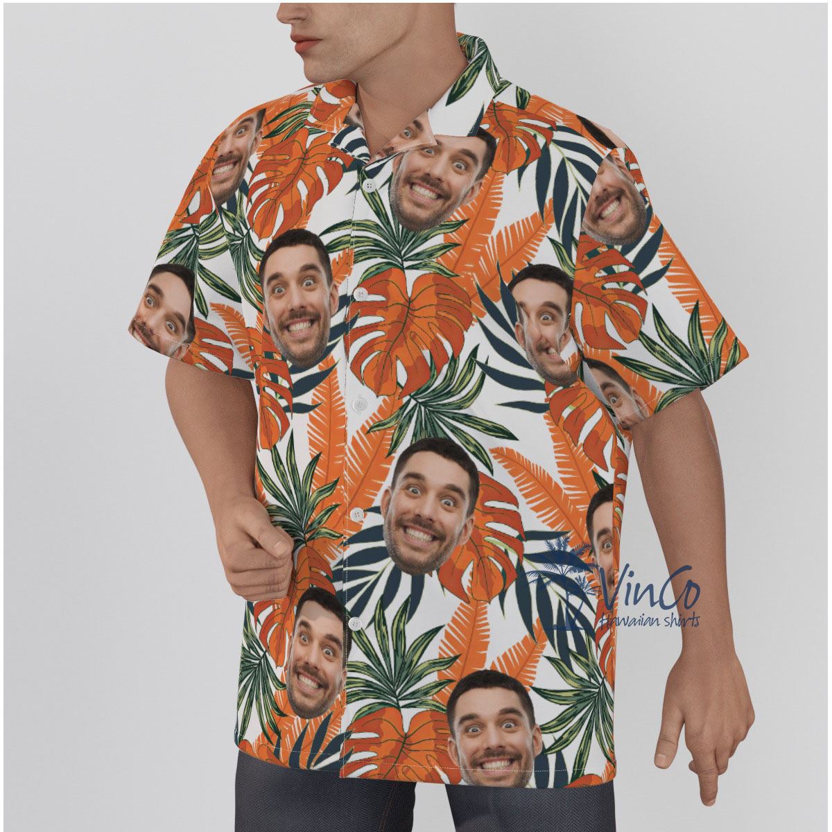 Tropical Leaf Custom Face Hawaiian Shirt For Men