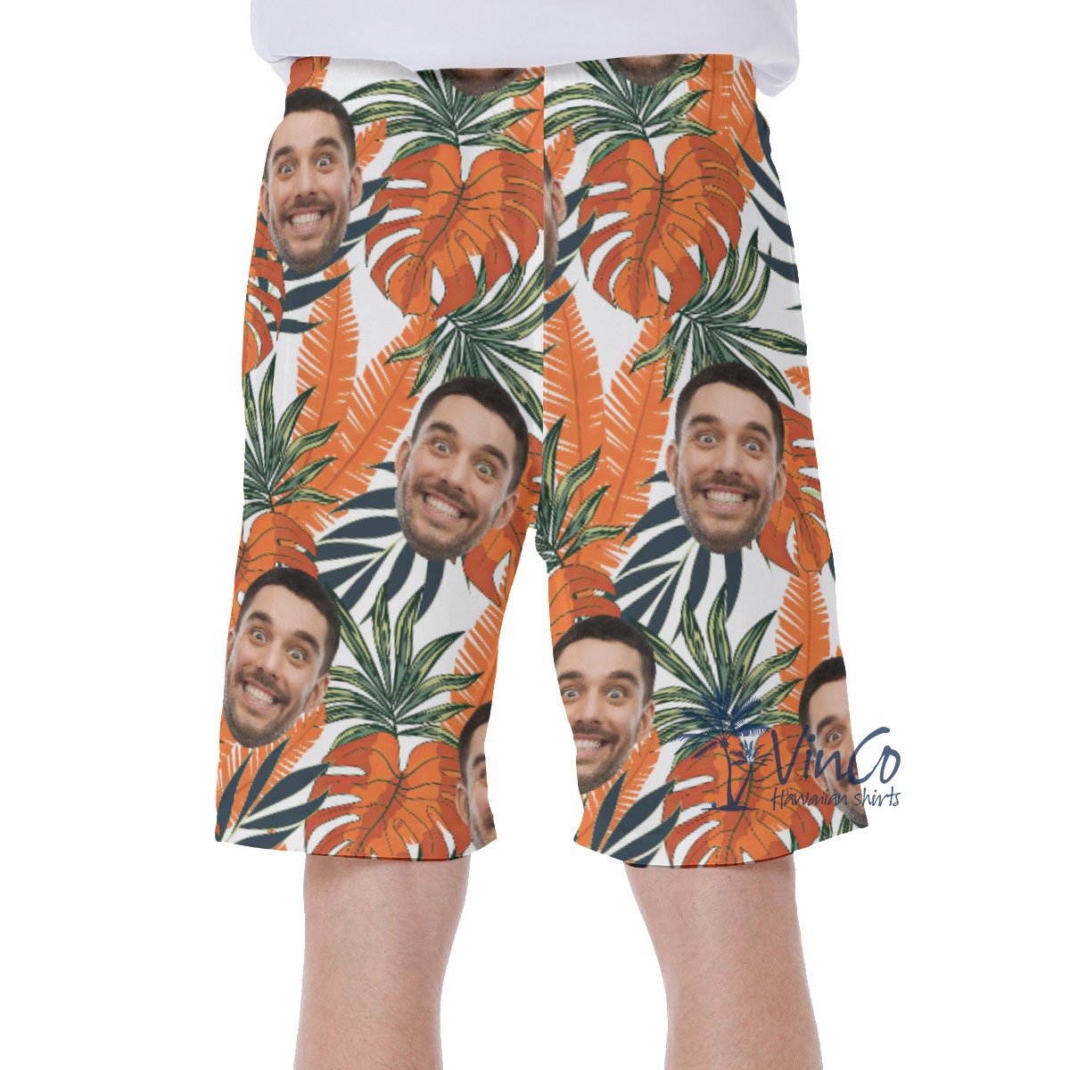 Tropical Leaf Custom Hawaiian Men's Swim Trunks With Multiple Faces