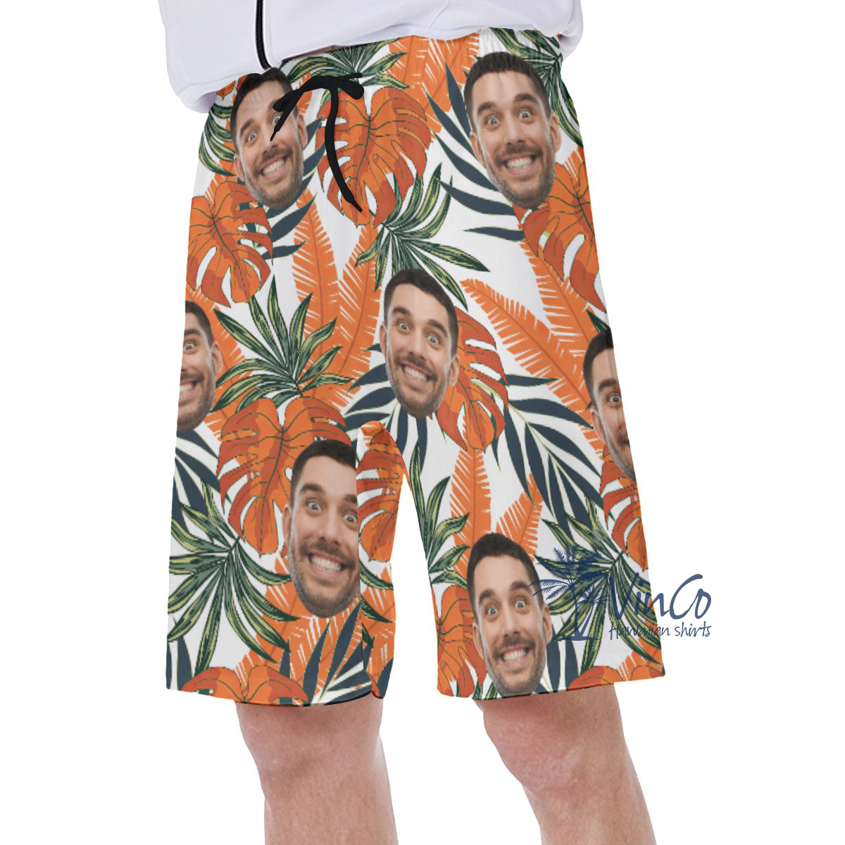 Tropical Leaf Custom Hawaiian Men's Swim Trunks With Multiple Faces