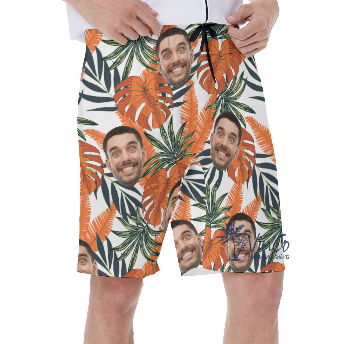 Tropical Leaf Custom Hawaiian Men's Swim Trunks With Multiple Faces