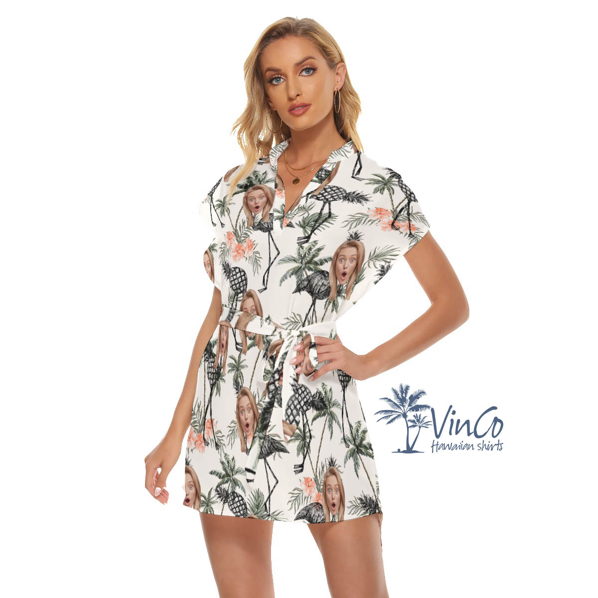 Tropical Pineapple Flamingo Custom Face Hawaiian Dresses For Women