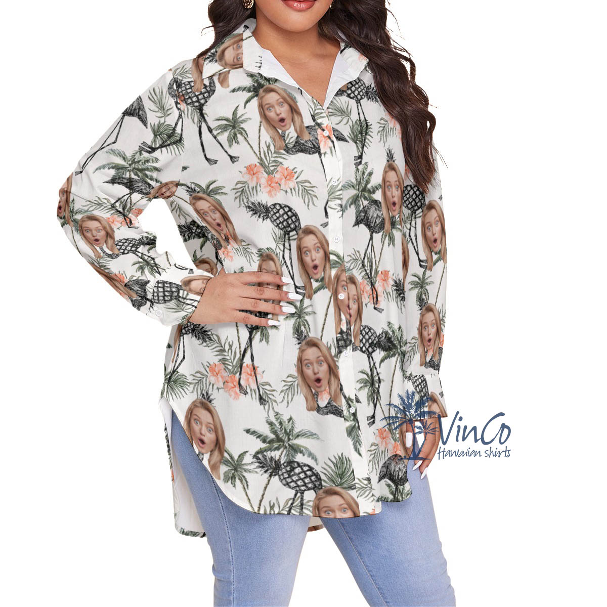 Funny Custom Face Pineapple Flamingo Tropical Hawaiian Plus Size Shirt
