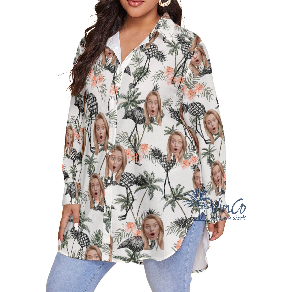 Funny Custom Face Pineapple Flamingo Tropical Hawaiian Plus Size Shirt