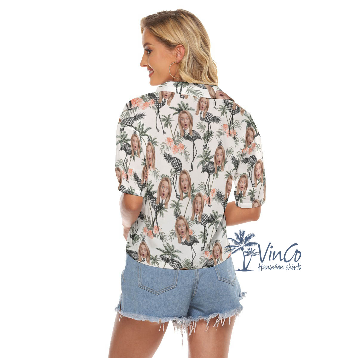 Tropical Pineapple Flamingo Custom Face Hawaiain Crop Top Shirt For Women