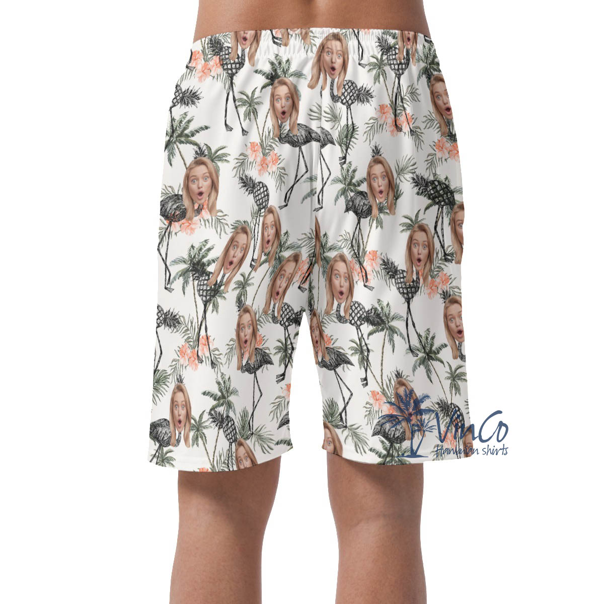 Custom Flamingo Pineapple Hawaiian Beach Shorts With Face