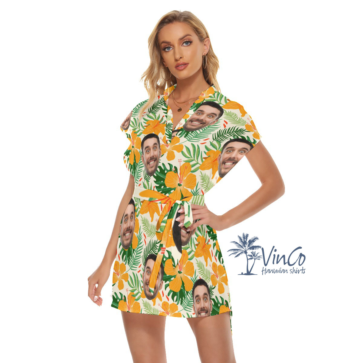 Hibiscus Floral Personalized Hawaiian Dress With Face For Women