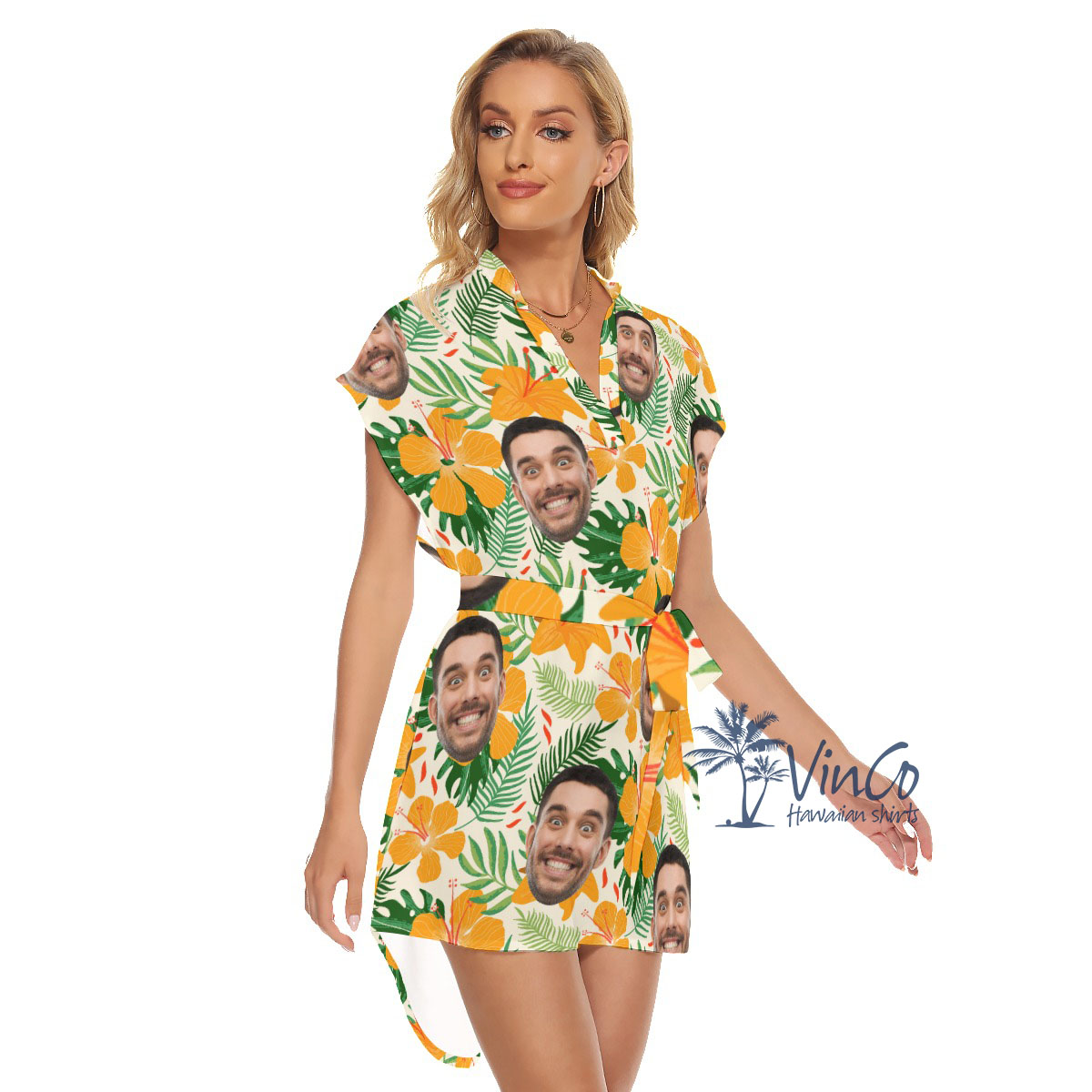 Hibiscus Floral Personalized Hawaiian Dress With Face For Women