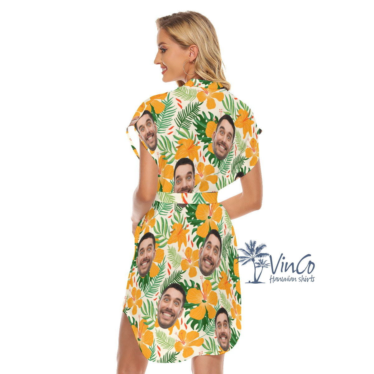 Hibiscus Floral Personalized Hawaiian Dress With Face For Women