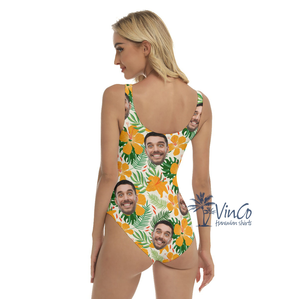 Hibiscus Floral Custom Face Hawaiian One-piece Swimsuit