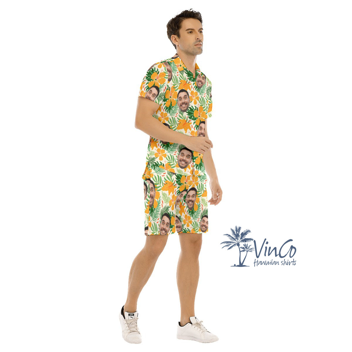 Hibiscus Floral Custom Men's Hawaiian Set With Multiple Faces