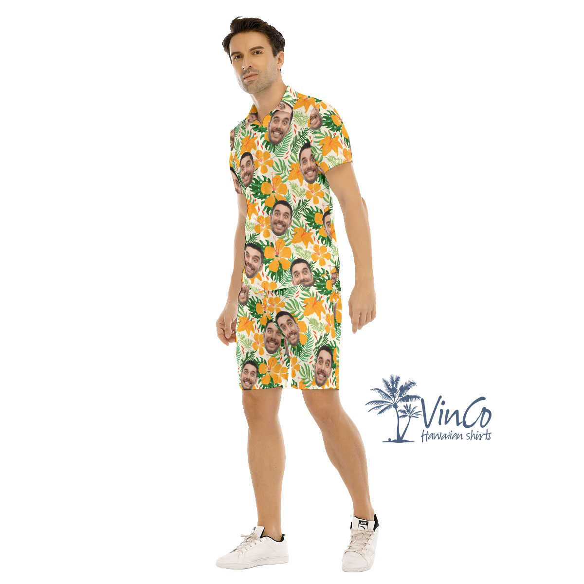 Hibiscus Floral Custom Men's Hawaiian Set With Multiple Faces