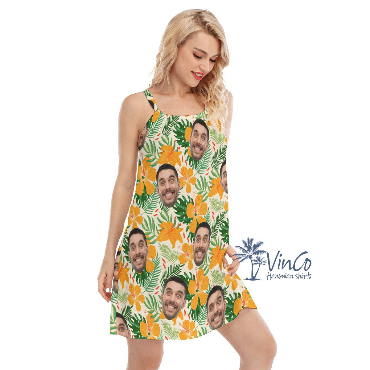 Hibiscus Floral Custom Women's Cami Dress With Face