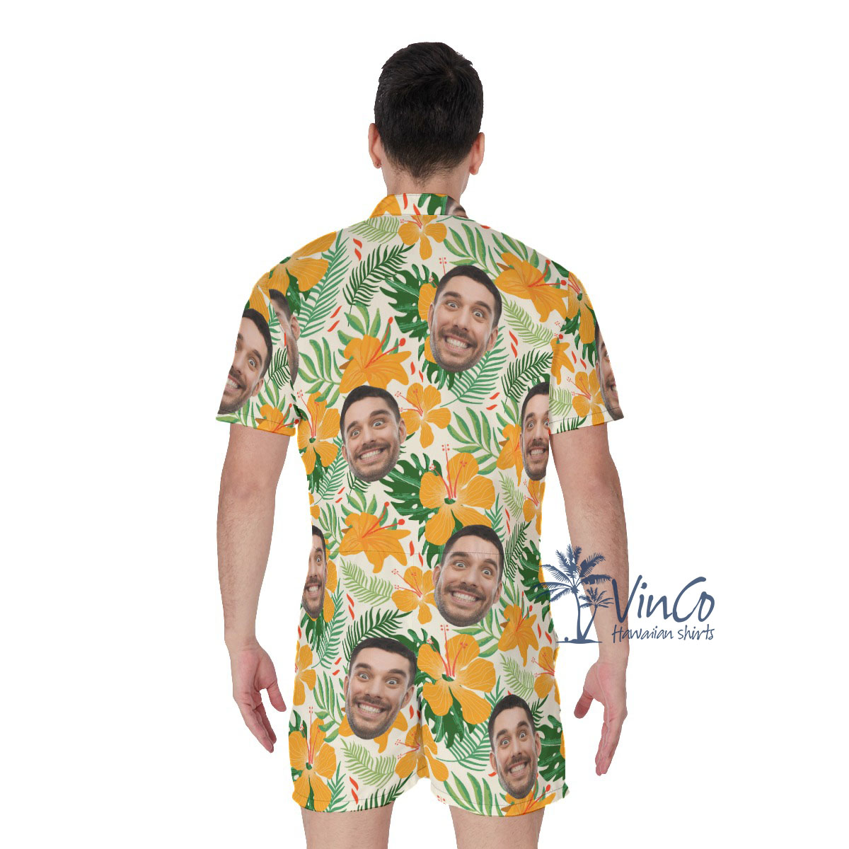 Hibiscus Floral Custom Hawaiian Men's Romper With Face