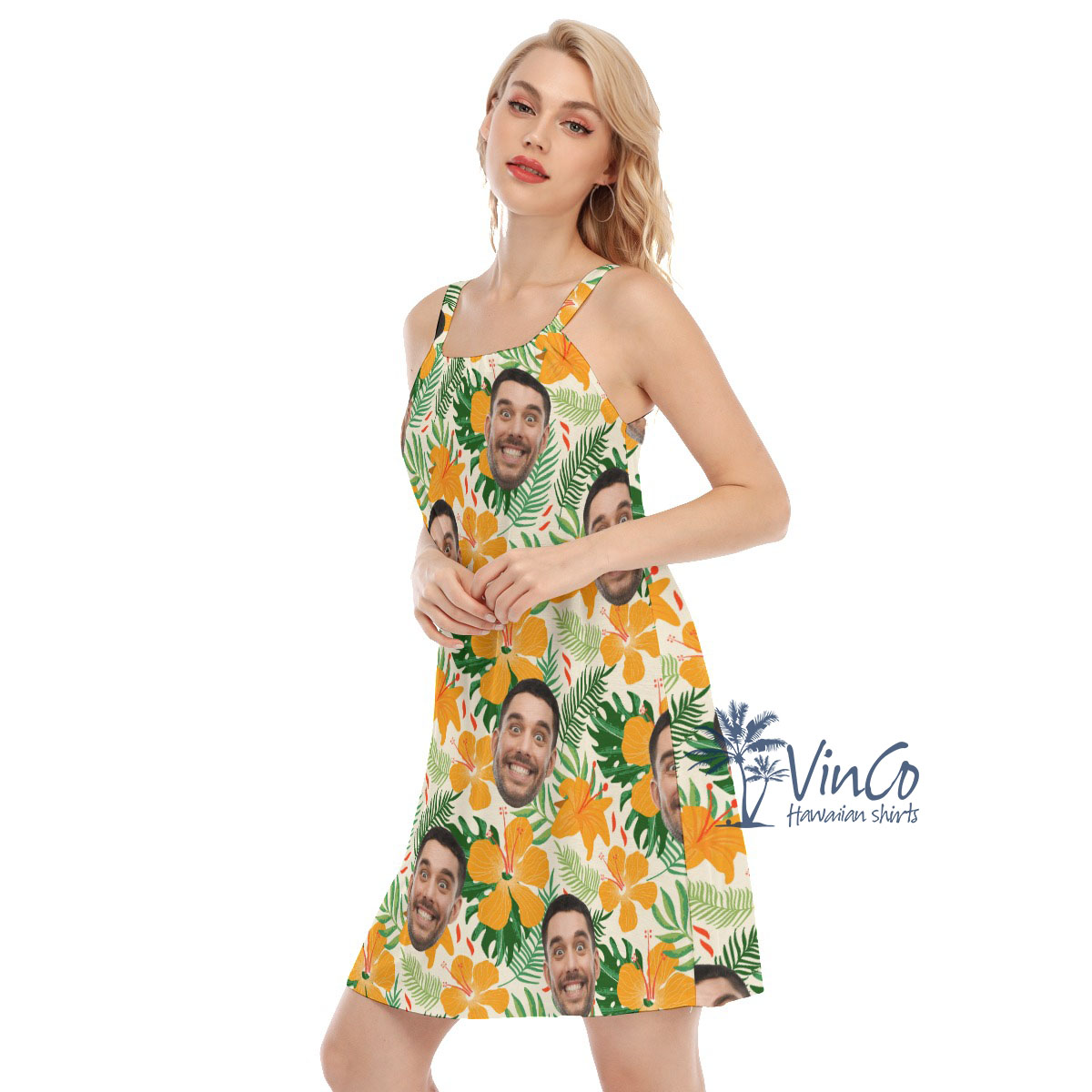Hibiscus Floral Custom Women's Cami Dress With Face