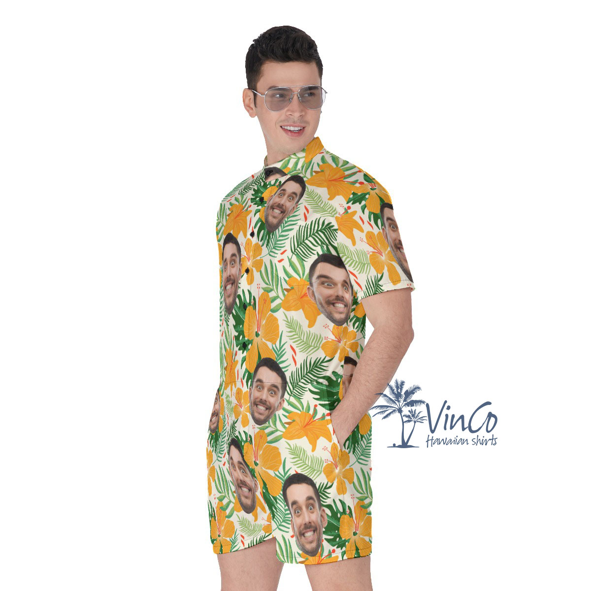 Hibiscus Floral Custom Hawaiian Men's Romper With Face