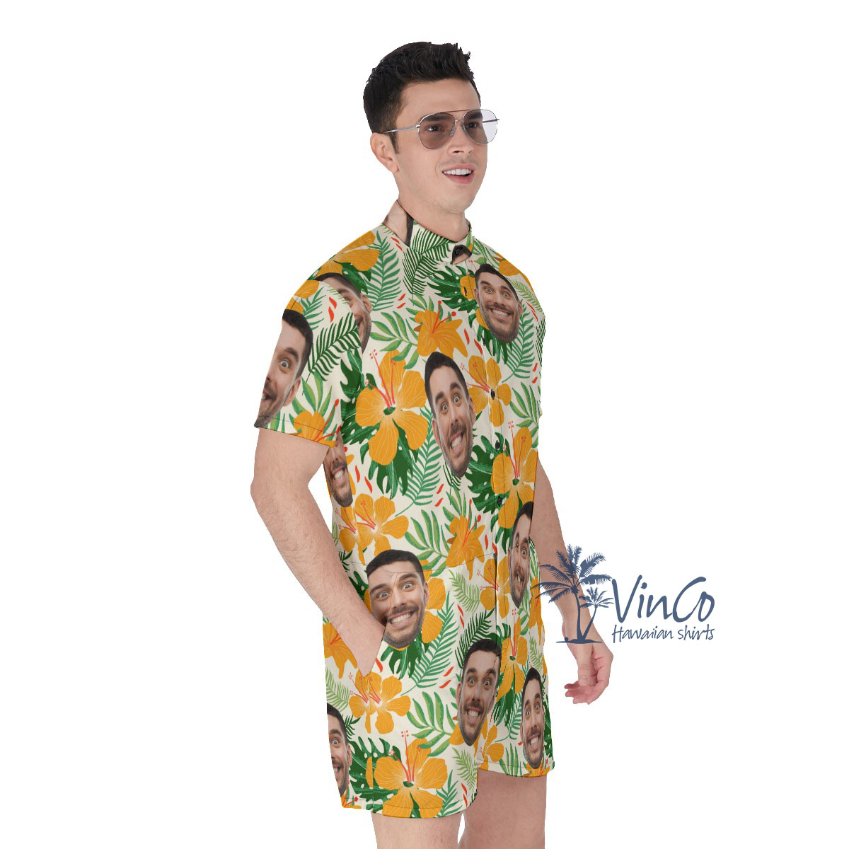 Hibiscus Floral Custom Hawaiian Men's Romper With Face