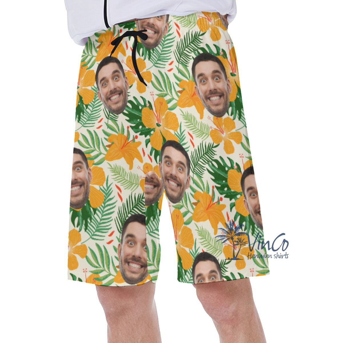 Hibiscus Floral Custom Hawaiian Swim Trunks With Multiple Faces