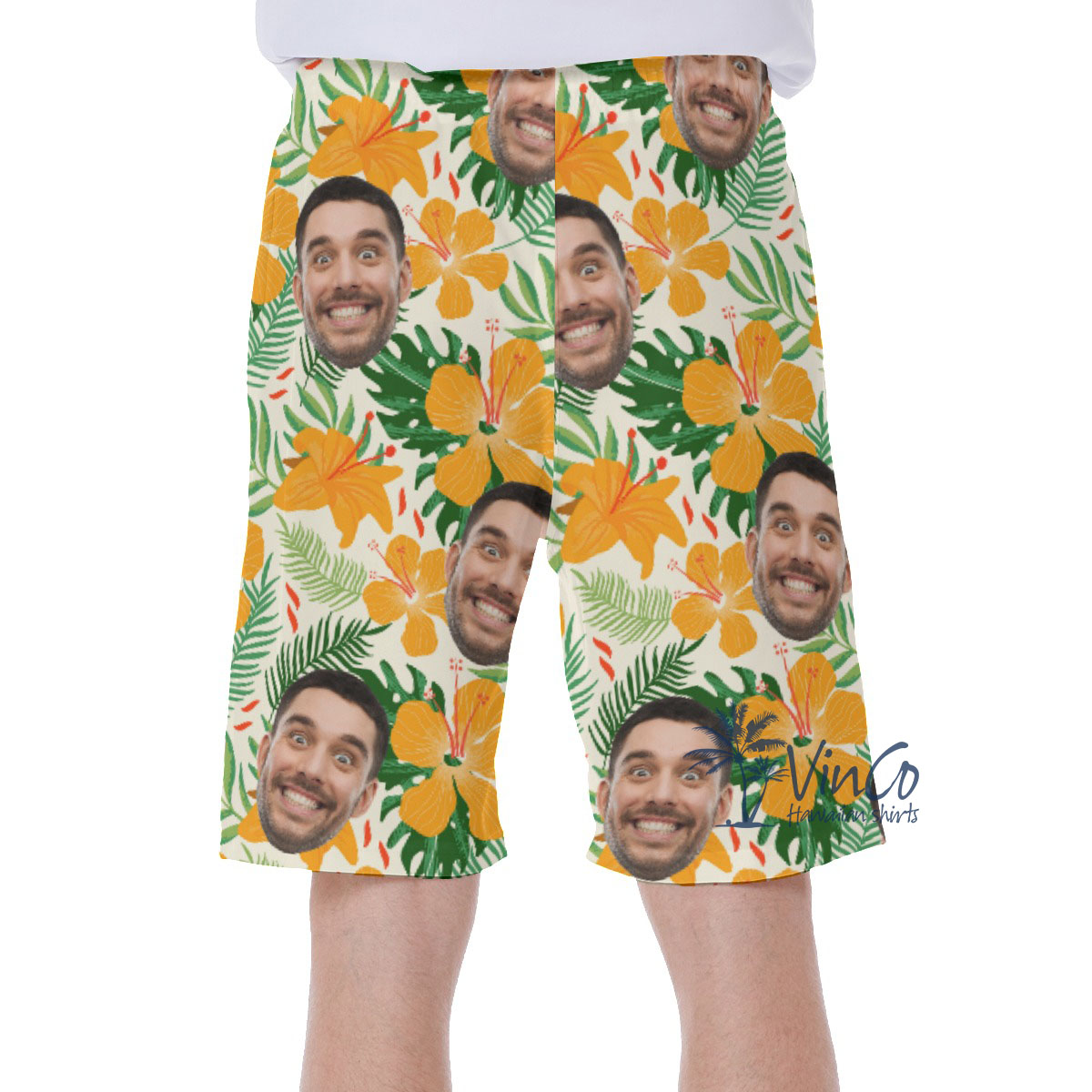 Hibiscus Floral Custom Hawaiian Swim Trunks With Multiple Faces