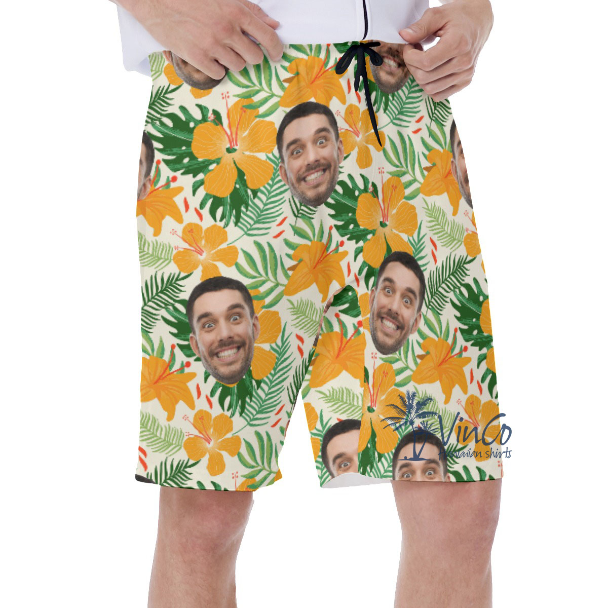 Hibiscus Floral Custom Hawaiian Swim Trunks With Multiple Faces