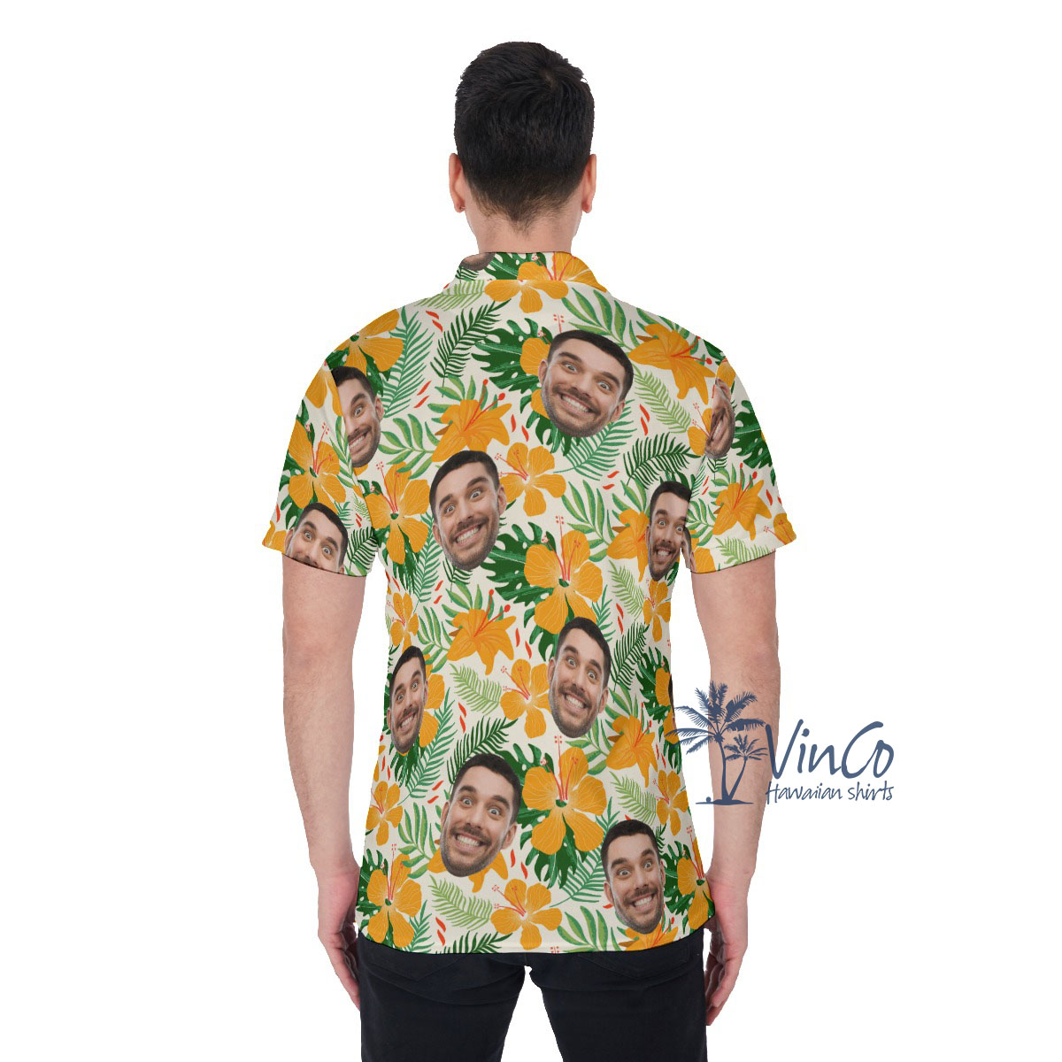 Hibiscus Floral Personalized Hawaiian Polos With Face