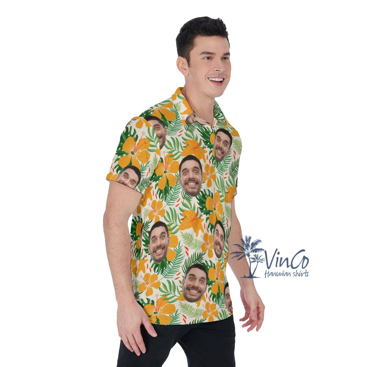Hibiscus Floral Personalized Hawaiian Polos With Face