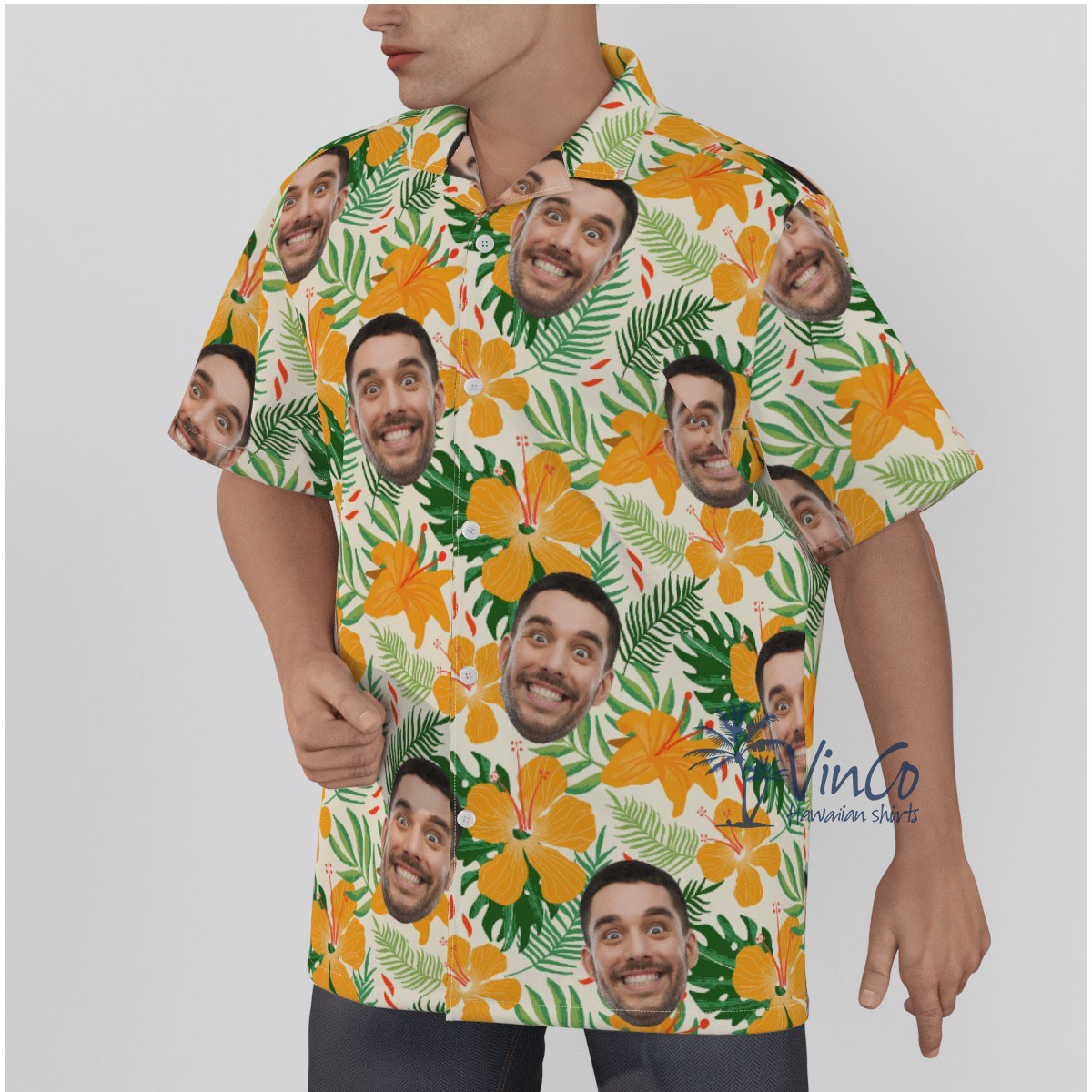 Hibiscus Tropical Custom Face Hawaiian Shirt For Men