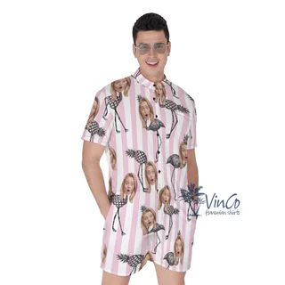 Funny Pineapple Flamingo Custom Hawaiian Romper With Face